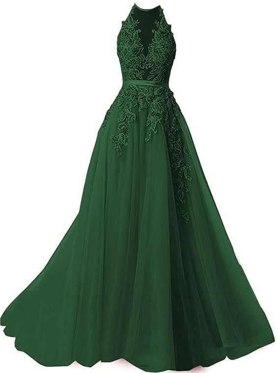 A-line Prom Dresses Spaghetti Straps Applique Prom Dress Evening Dresses