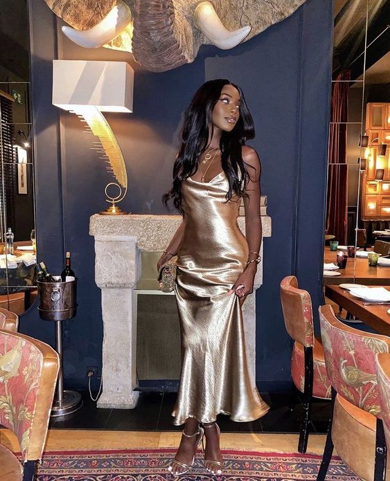 Silk Satin Simple Prom Dress Gold Evening Dress