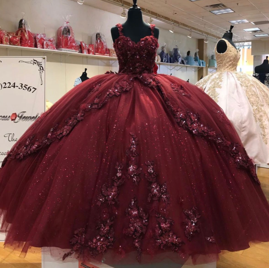 Burgundy Straps Ball Gown ,Long Woman Dresses Sweet 16 Dress