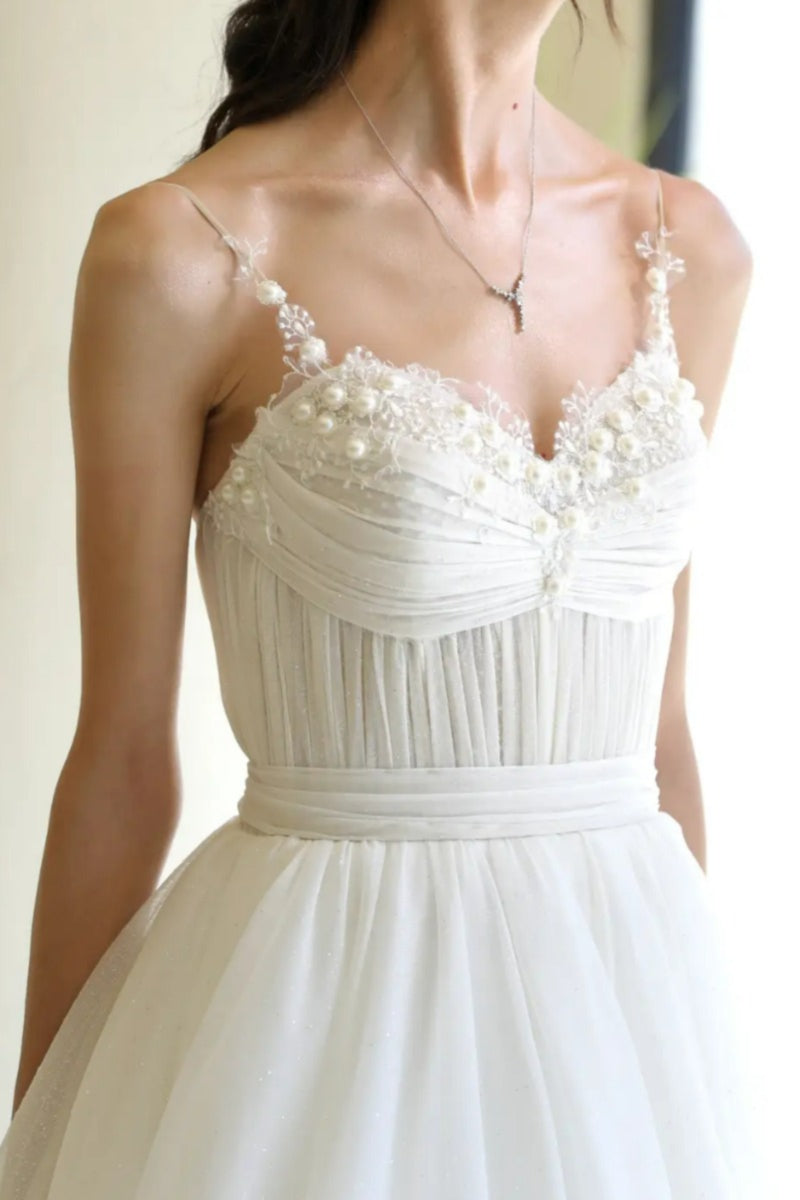 Simple A line Spaghetti Straps White Sleeveless Long Prom Dress Formal Evening Dresses