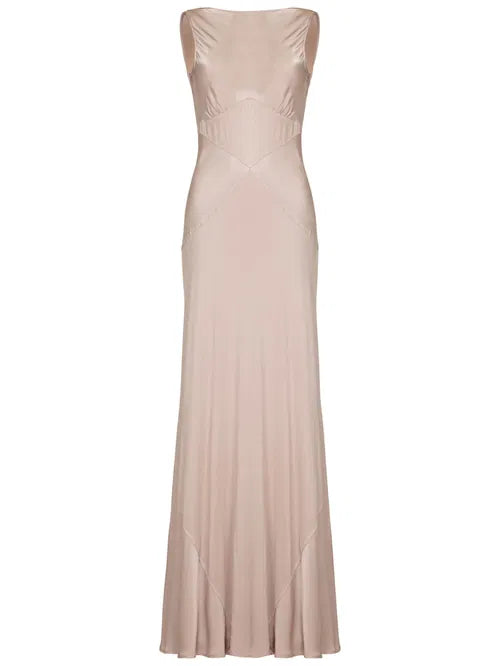 Light Pink Chiffon Long Party Prom Dress Backless Evening Gown