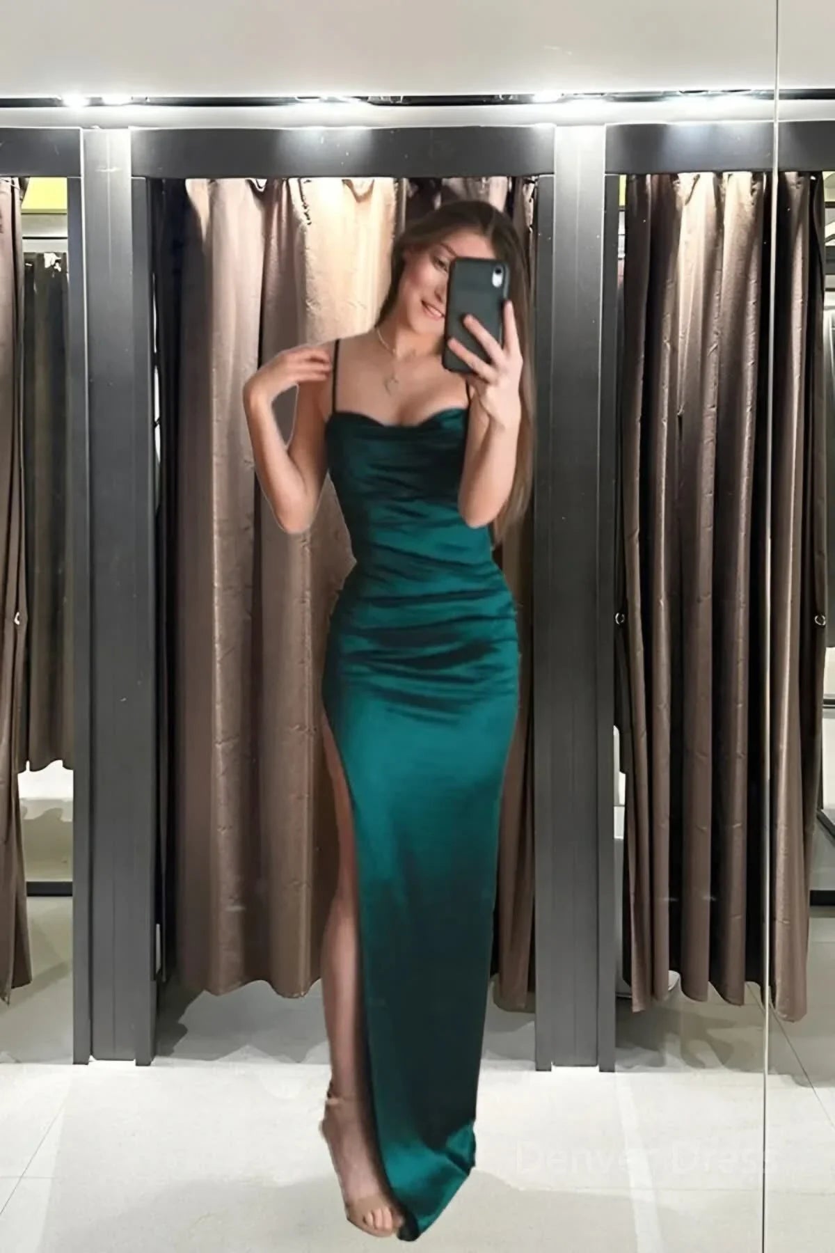 Sexy Mermaid Green Satin Long Prom Dresses Long Party Dress