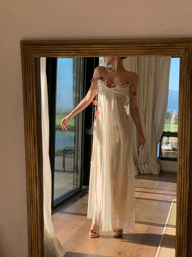 Bohemian Long Beach Dress for Women, Chic and Elegant Outfit with Spaghetti Straps, Princess Evening Gowns