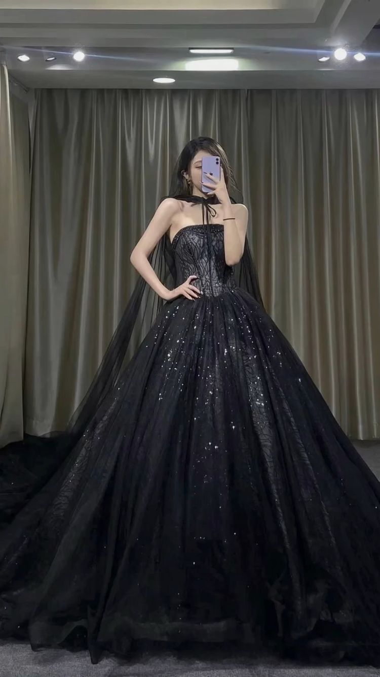 Gorgeously Gothic Prom Dress Black Strapleless Evening Dress Magic Girl's Dress