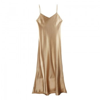 Women Long Satin Slip Dress Spaghetti Strap Party Dress Vintage Silk Sexy Prom Dress