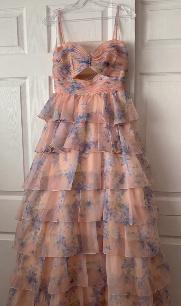 Charming Ball Gown Long Strapless Ruffles Floral Long Prom Dress
