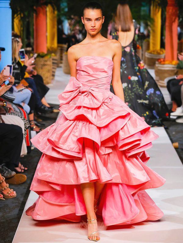 Ball Gown Strapless Pink Long Prom Dresses Evening Dress With Ruffles