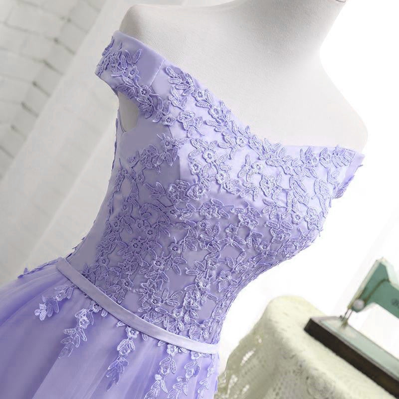 Light Purple Tulle Short Homecoming Dress Cute Off Shoulder Party Dress