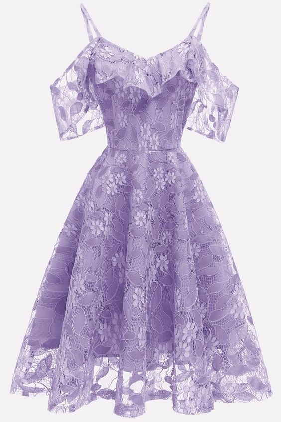 Light-purple Ruffles Lace Cold Chic Shoulder Chic A Line Homecoming Dress