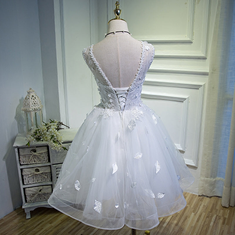White A line lace short homecoming dress