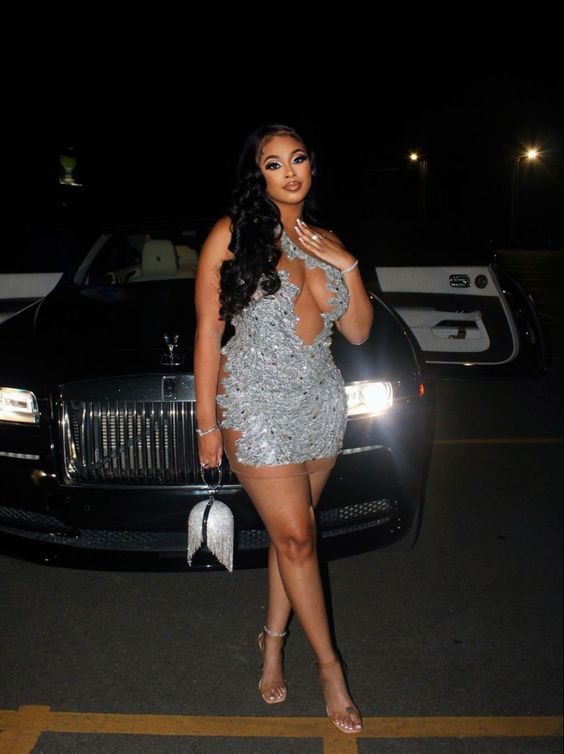 Silver Bodycon Dress Birthday Party Dress Sexy Black Girls Dress