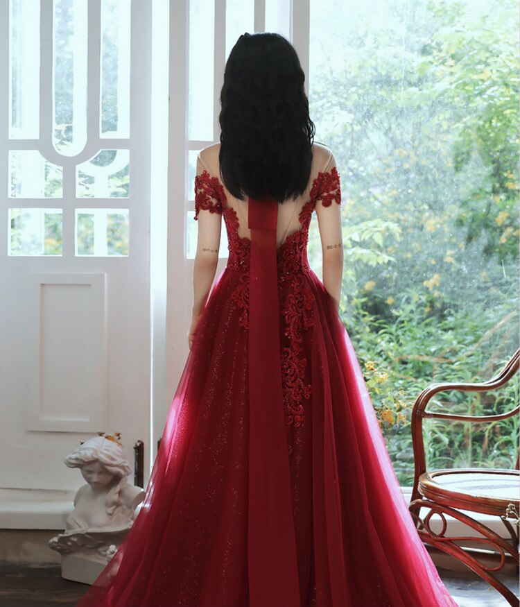 Luxury Burgundy High Neck Beading Evening Dress