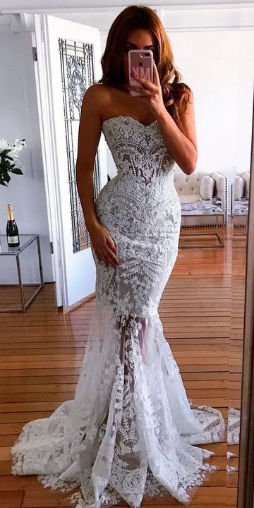 White Prom Dresses Mermaid Evening Dress