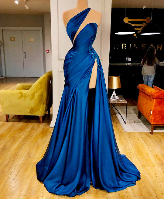 Royal Blue Uniuqe Long Prom Dress With High Split