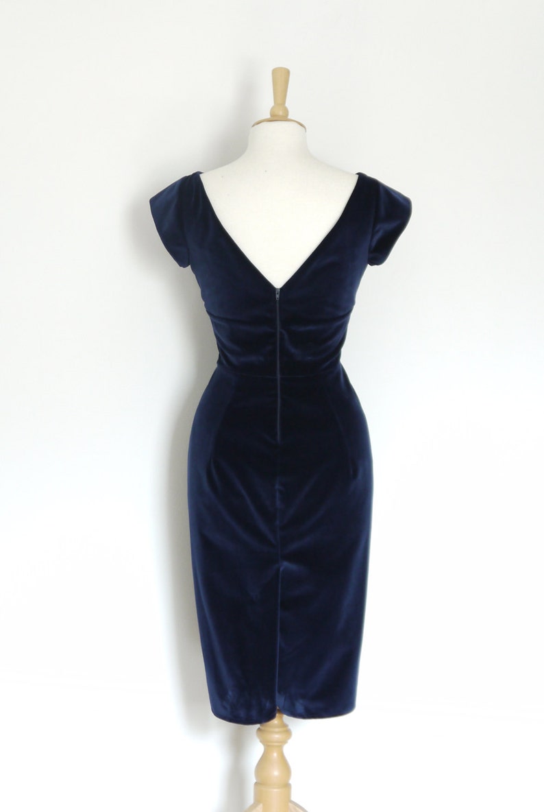Midnight Blue Velvet Classic Pencil Dress Simple Party Dress