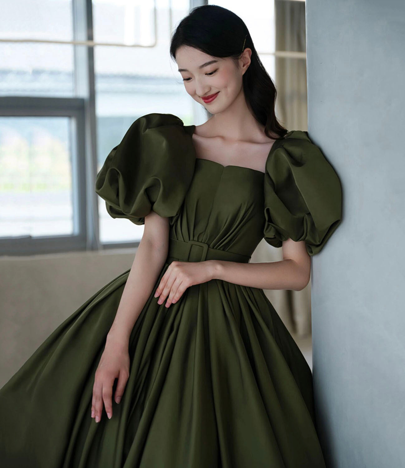 Green Satin Long Prom Dress , New Arrival Evening Dress