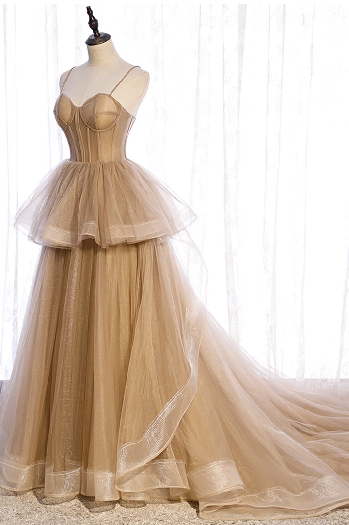Cute tulle long A line prom dress evening dress