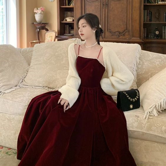 Spaghetti Straps Burgundy Velvet Prom Dress Simple Prom Dress Party Dress