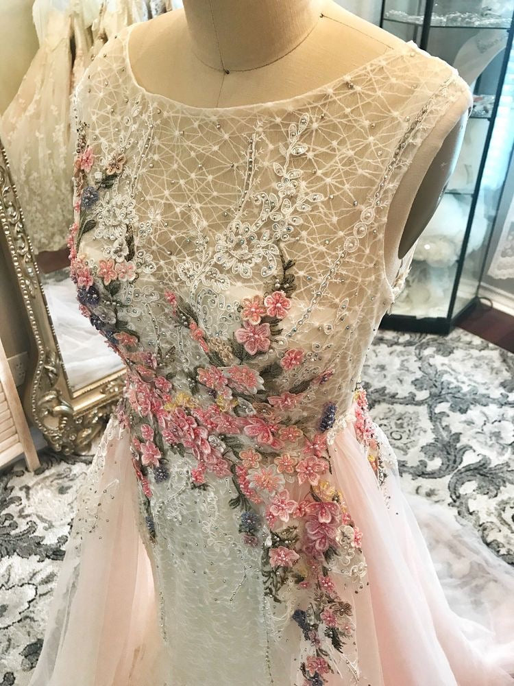 Pink Wedding Dresses Bridal Gown with Appliques Elegant Prom Dress