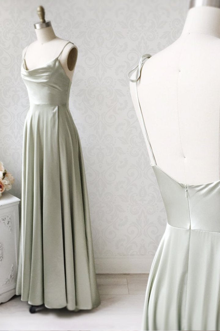 Simple satin long A line prom dress evening dress