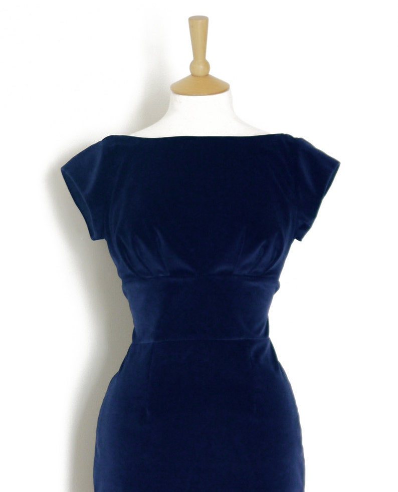 Midnight Blue Velvet Classic Pencil Dress Simple Party Dress