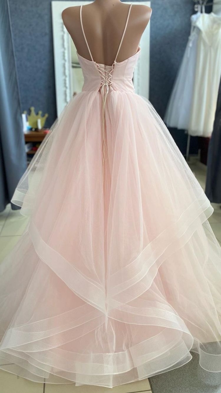 Pink Tulle ball gown prom dresses