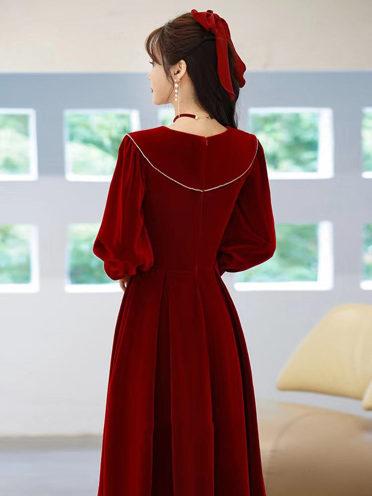 New style, autumn and winter long sleeve dress, party velvet evening dress, New Year prom dress,custom made