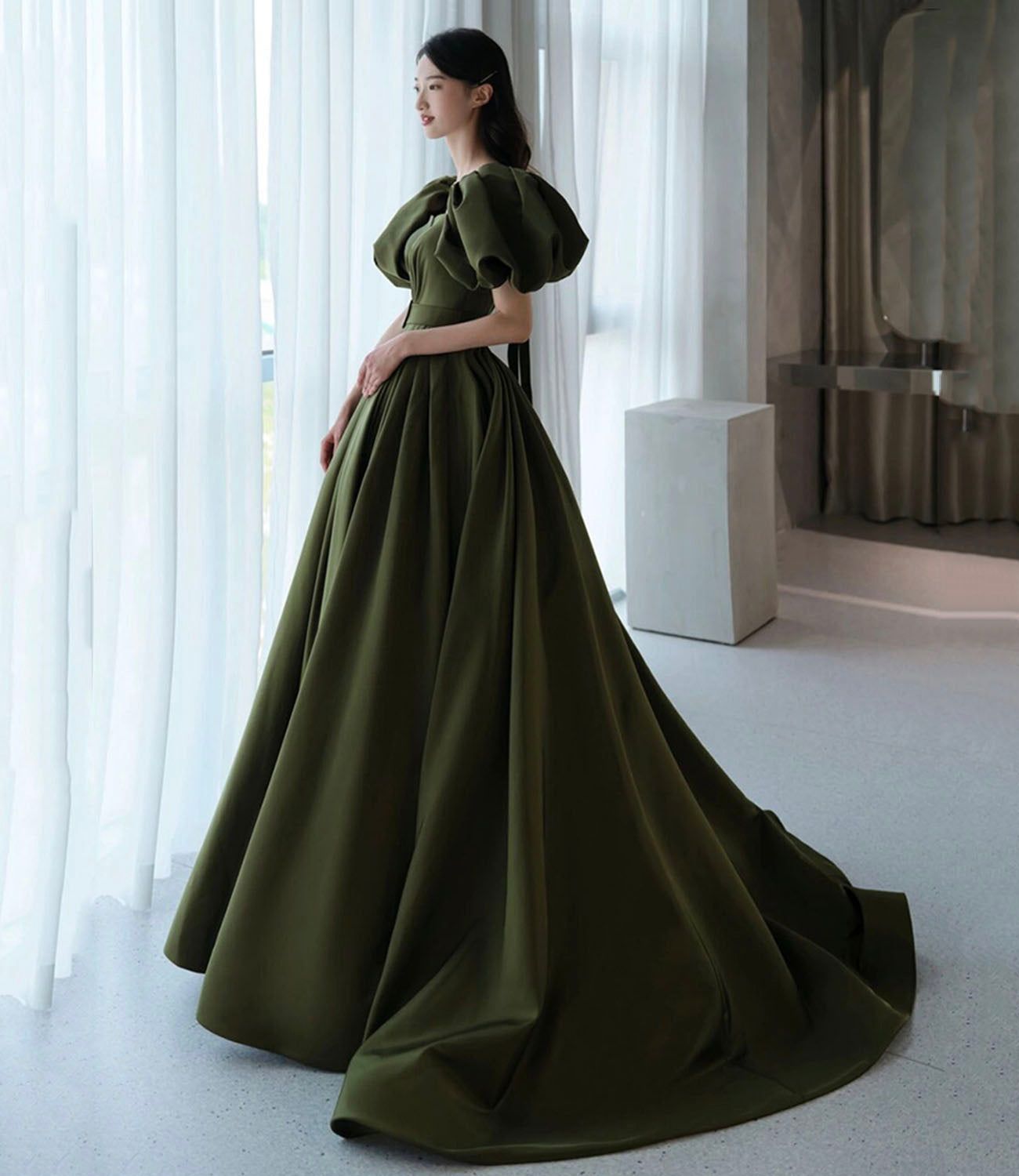 Green Satin Long Prom Dress , New Arrival Evening Dress