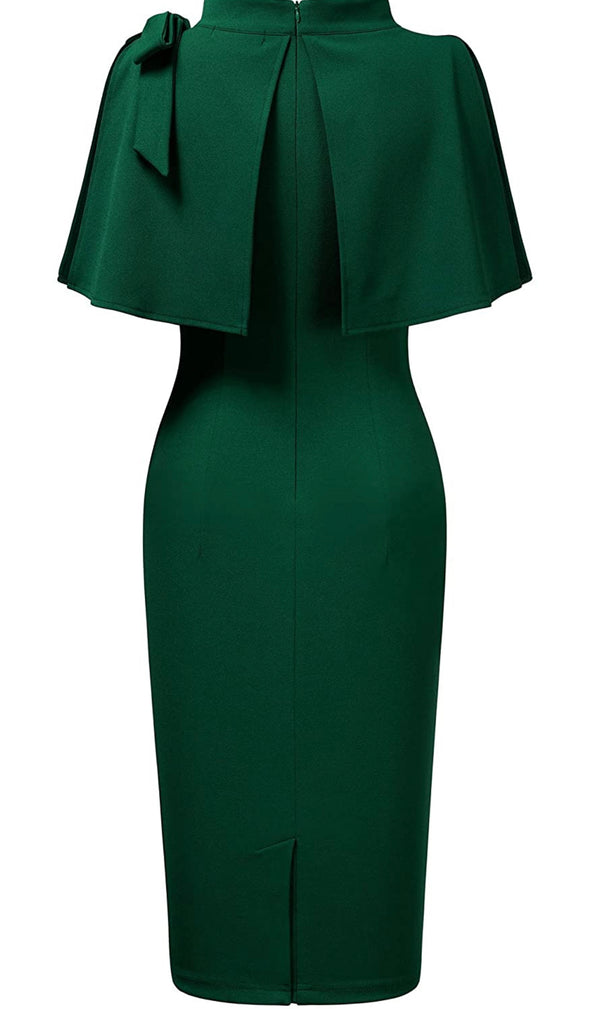 1940’s Style Half Collar Batwing Cape Dress Green Party Dress