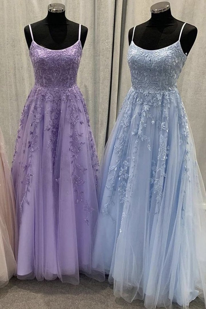 Elegant tulle lace long A line prom dress evening dress