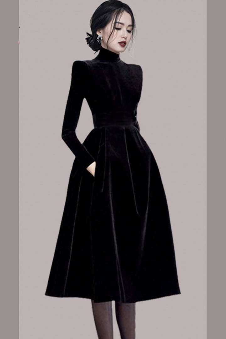 Elegant velvet long sleeve dress fashion dress