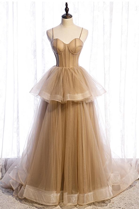 Cute tulle long A line prom dress evening dress