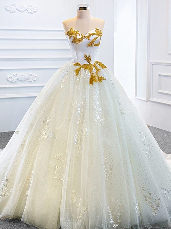 White Applique Print Lace Wedding Bridal Gown Backless Lace-up Long Formal Prom Dress
