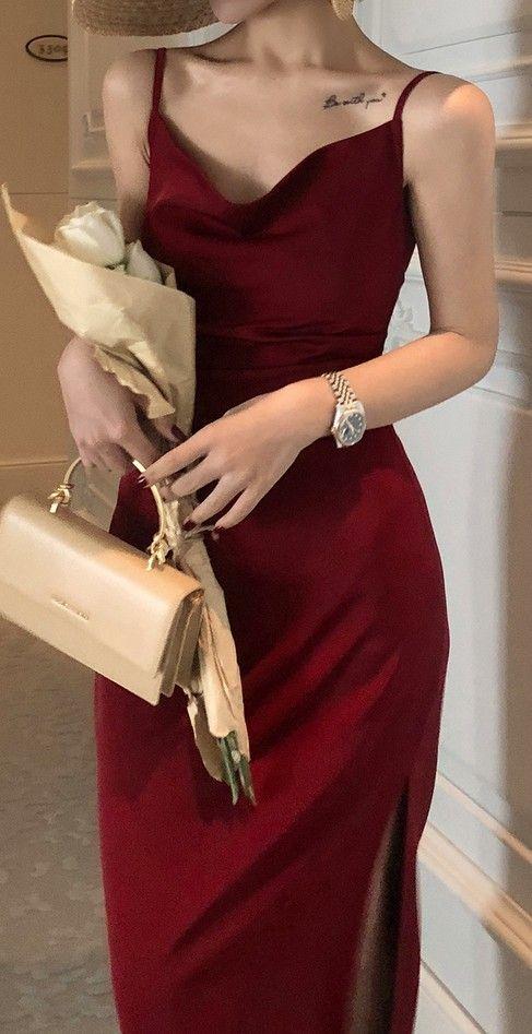 French Retro Sexy Swing Neck Sling Skirt Burgundy Prom Dress,Spaghetti Straps Classic Prom Dress