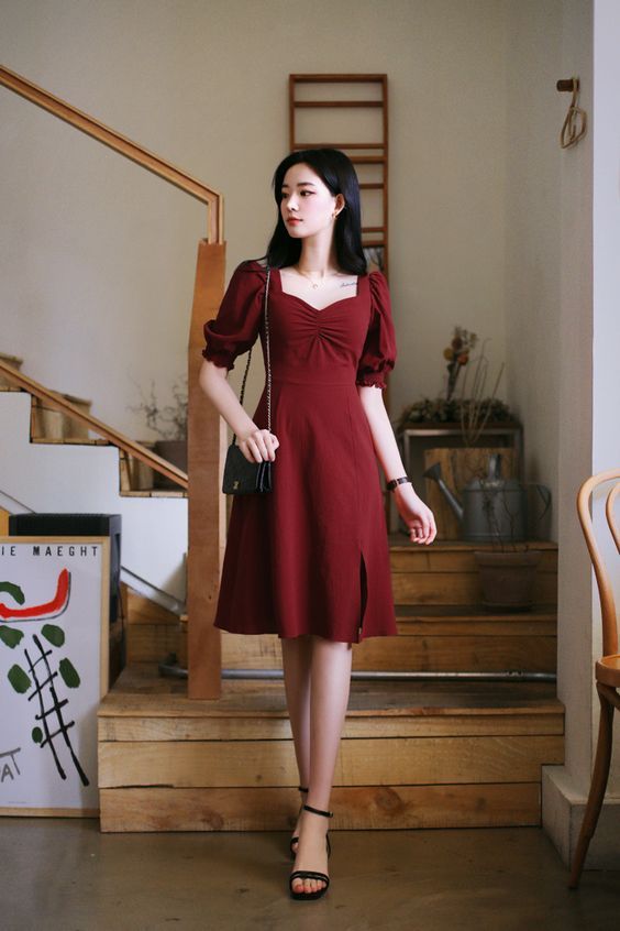 Burgundy Vintage Short Paty Dress, Homecoming Dress