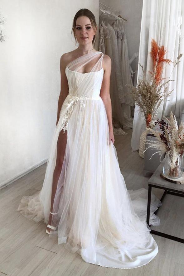 Stylish tulle long prom dress A line evening gown