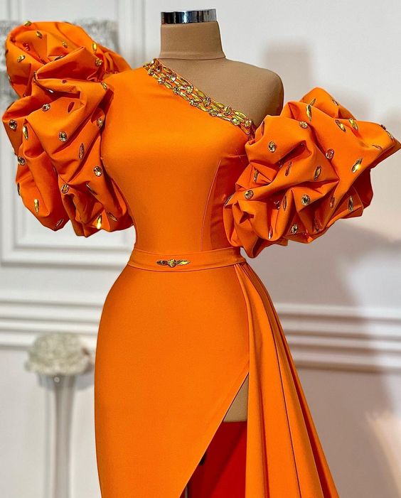 unique evening dresses long orange beaded mermaid elegant simple formal evening gown