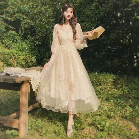 Butterfly Embroidered Vintage-Style Lace Fairy Dress