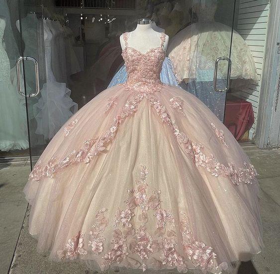 Baby pink quinceanera dress Elegant Prom Dresses, Long Evening Dress