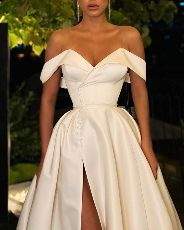 Gorgeous A Line Off the Shoulder White Long Prom/Wedding Dress with Split Front