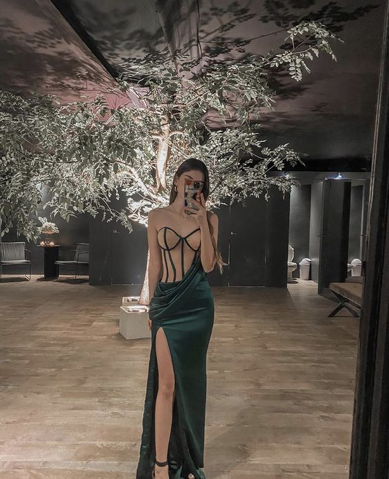 Sexy Mermaid Prom Dress With Split See-through Evening Dress