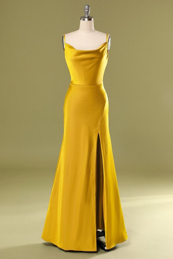 Mermaid Slit Long Prom Dress - Yellow
