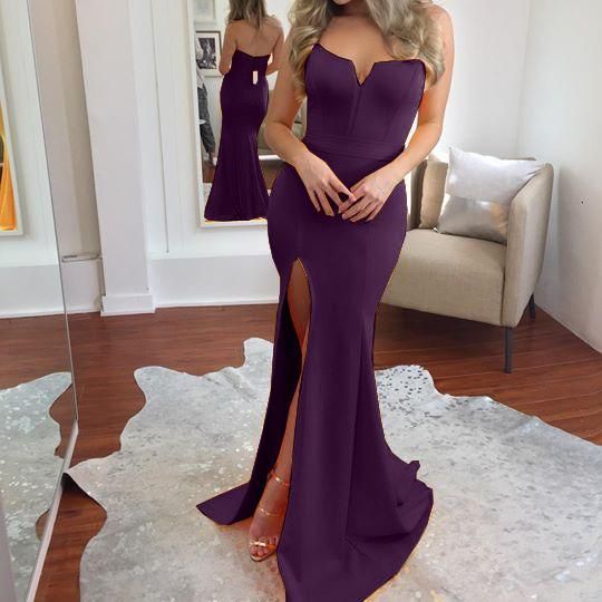 Slash Neck Backless Mermaid Split Front Sweep Prom Dress