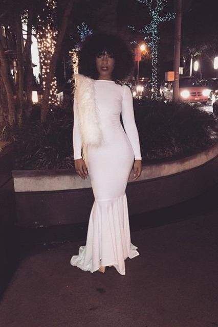 Simple White Long Sleeves Jewel Mermaid Evening Dresses