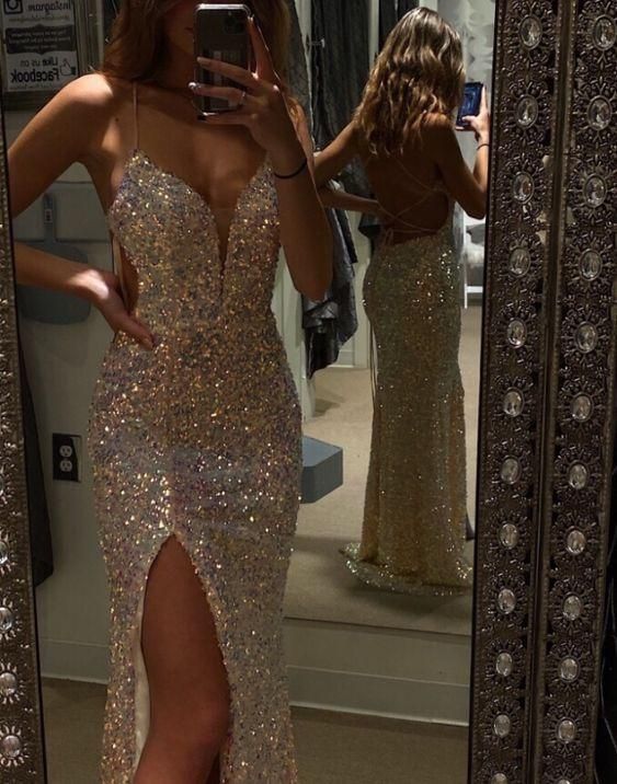 A-line V Neck Prom Dress With Split Mermaid Prom Dress