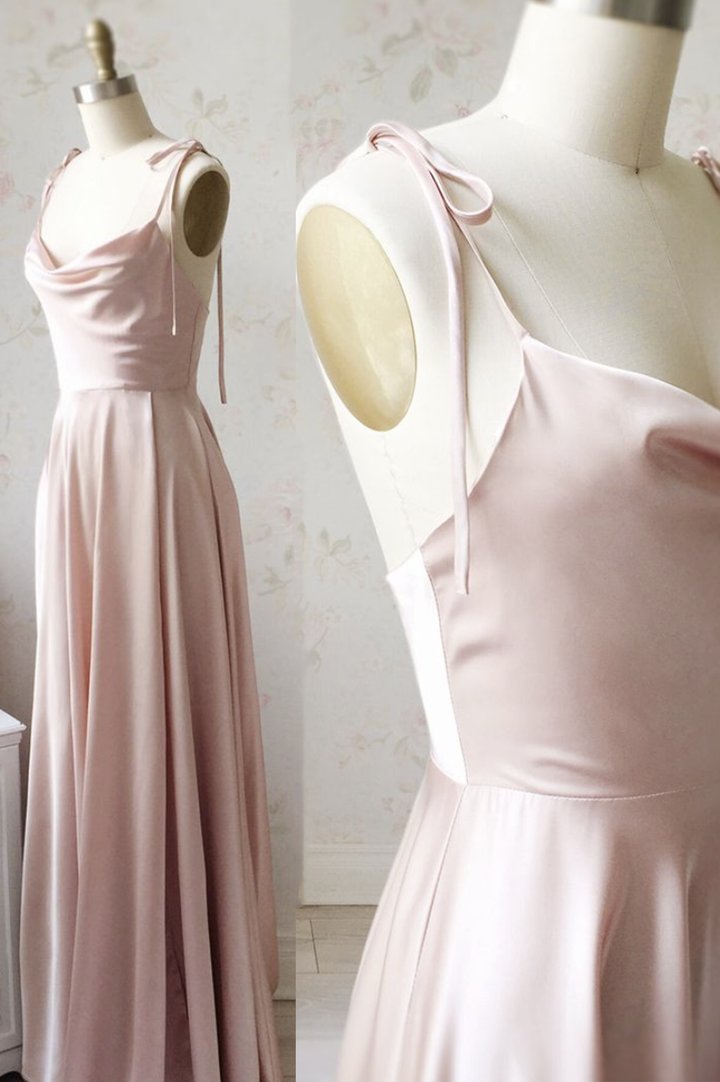 Simple satin long A line prom dress evening dress