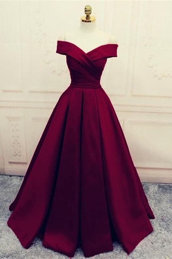 Burgundy prom dress,off the shoulder evening dress,formal gown long