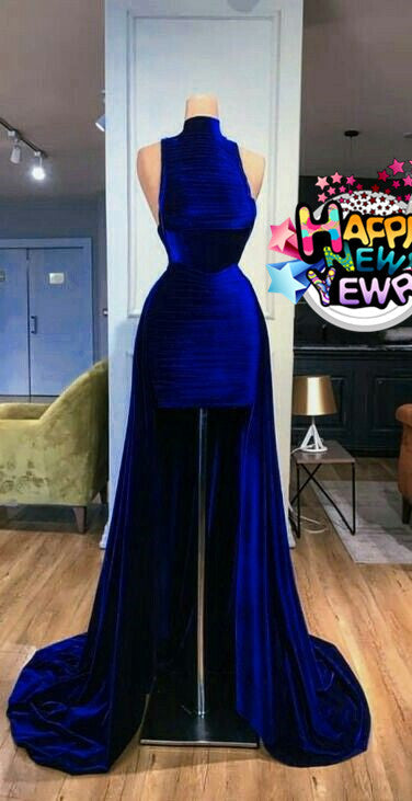 Elegant royal blue velvet prom dresses mermaid sexy women's evening dresses celebrity dresses