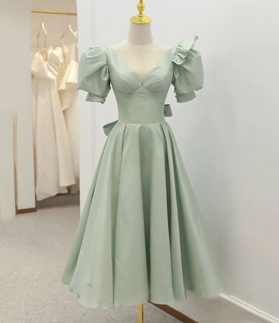 Vintage / Retro Sage Green A-Line / Princess Scoop Neck Puffy Short Sleeve Homecoming Dress