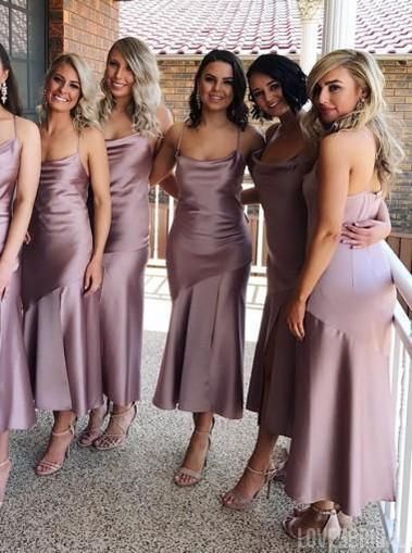 Dusty Purple Spahgetti Straps Tea Length Party Dress